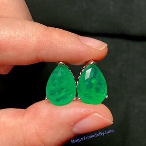 Colombian Emerald Earrings Silver Posts Pearcut Emerald Earrings